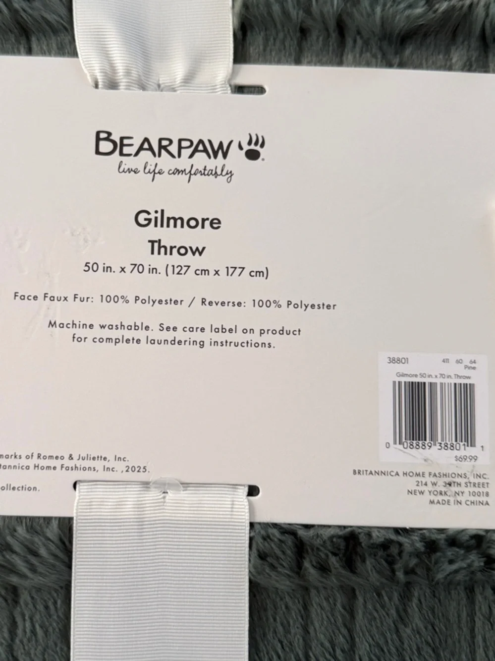 BearPaw Gilmore Plush Throw Blanket in Sage